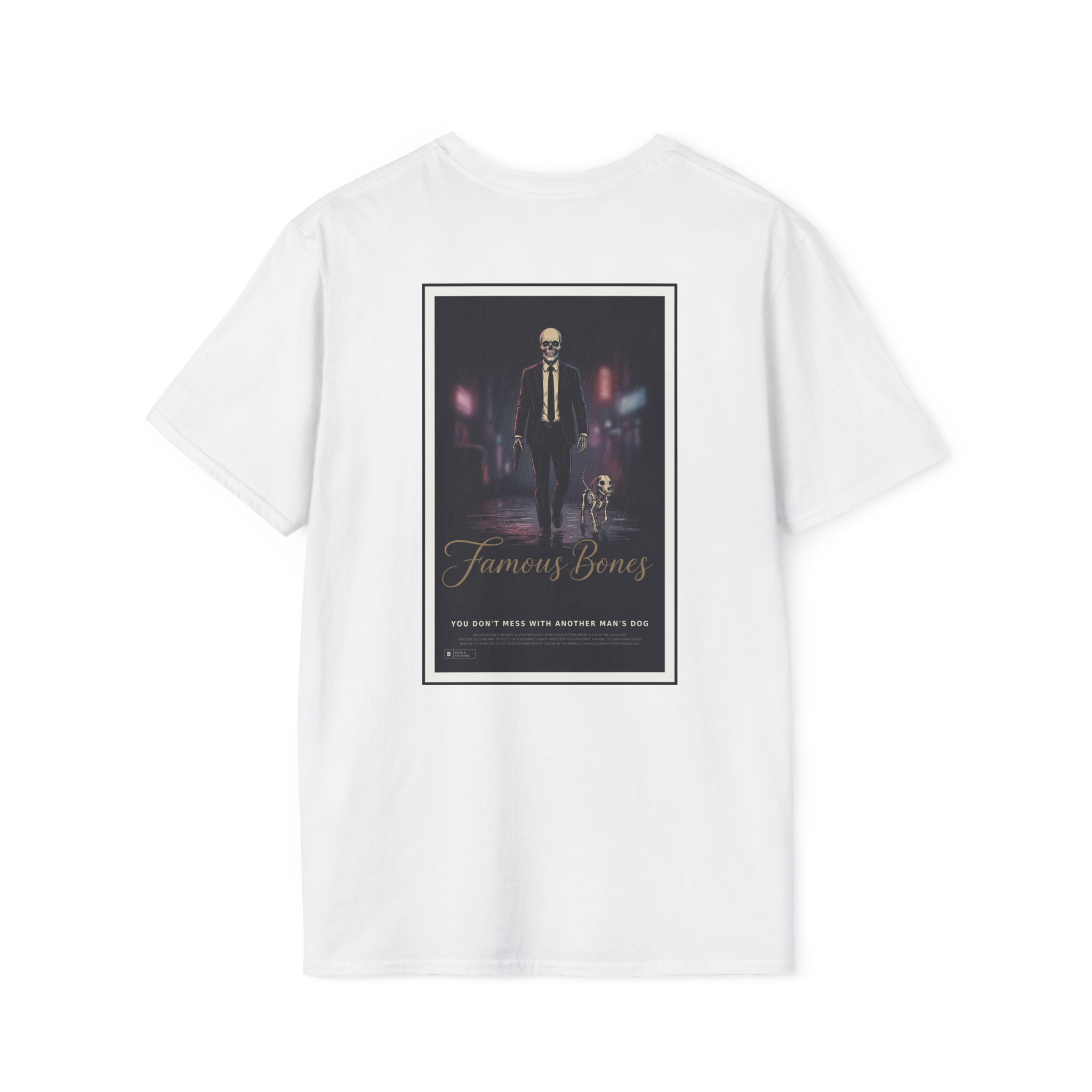 Famous Bones “Another Man’s Dog” Tee | Skeleton Assassin & Dog Movie Poster | Oversized Streetwear Back Print