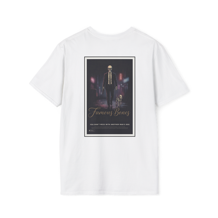 Famous Bones “Another Man’s Dog” Tee | Skeleton Assassin & Dog Movie Poster | Oversized Streetwear Back Print — Famous Bones
