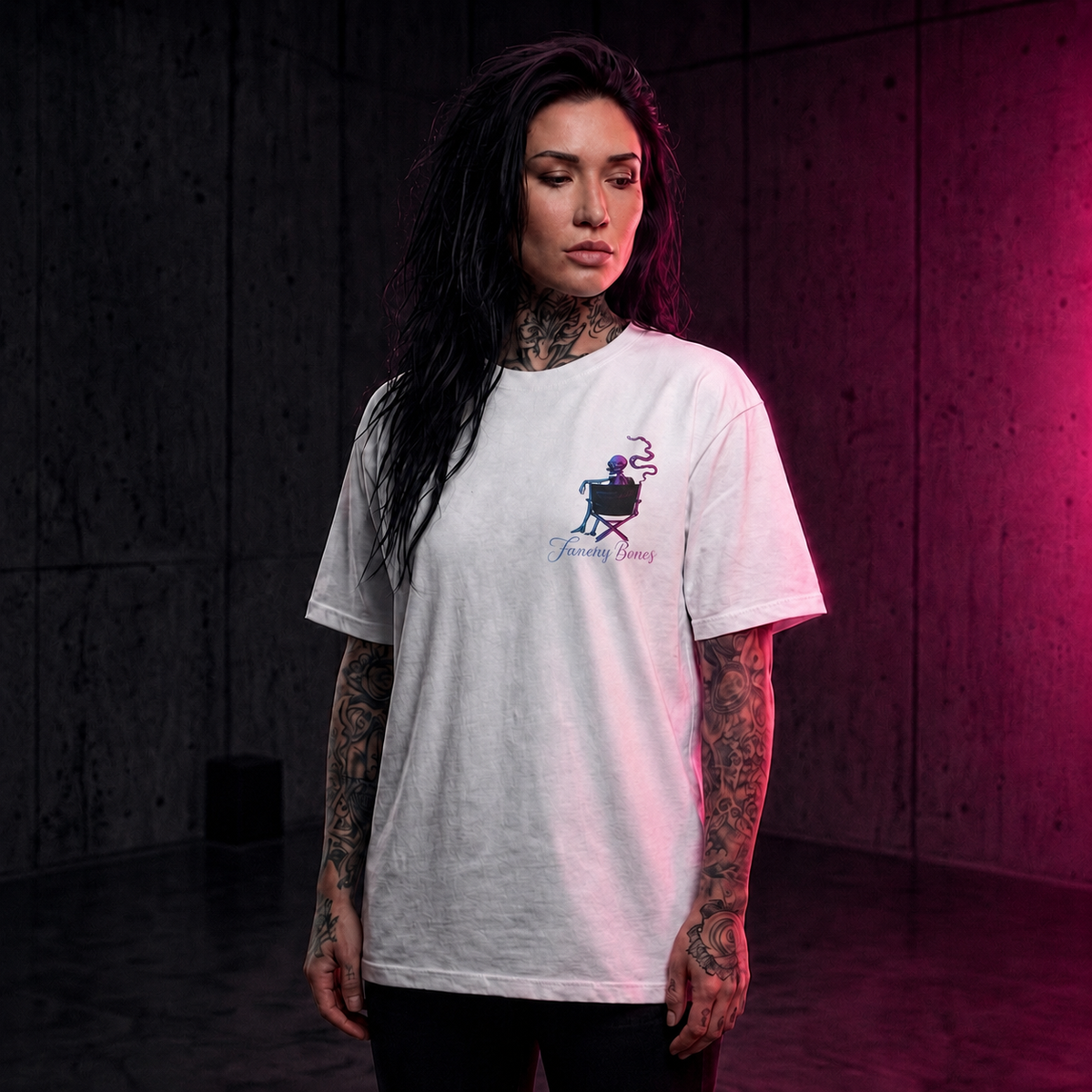 Famous Bones “Another Man’s Dog” Tee | Skeleton Assassin & Dog Movie Poster | Oversized Streetwear Back Print — Famous Bones
