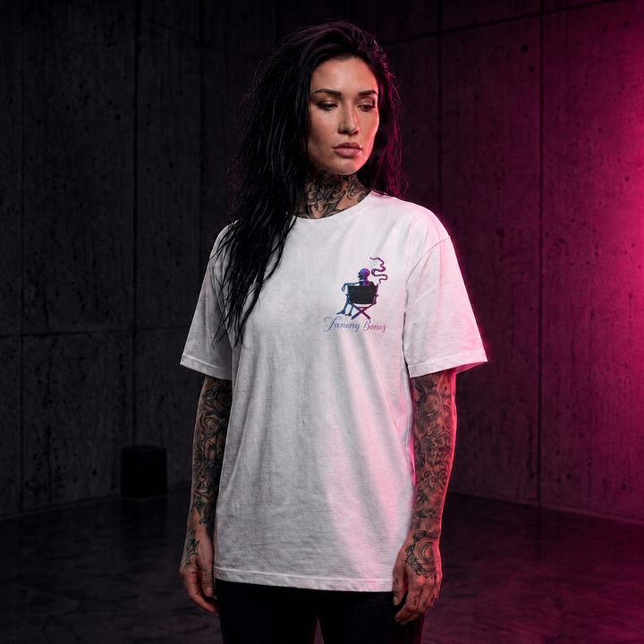 Famous Bones “Another Man’s Dog” Tee | Skeleton Assassin & Dog Movie Poster | Oversized Streetwear Back Print — Famous Bones