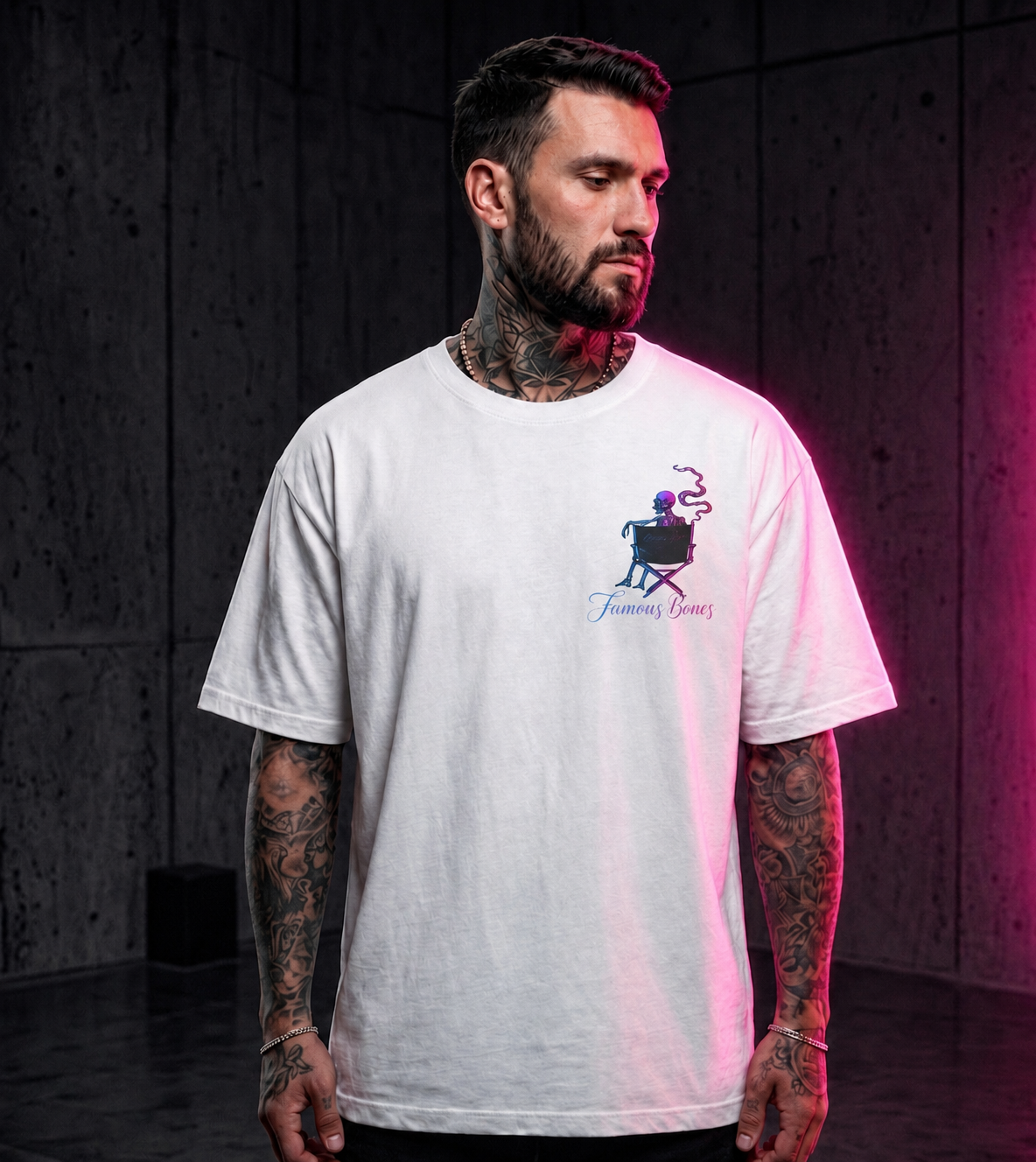 Famous Bones “Another Man’s Dog” Tee | Skeleton Assassin & Dog Movie Poster | Oversized Streetwear Back Print — Famous Bones
