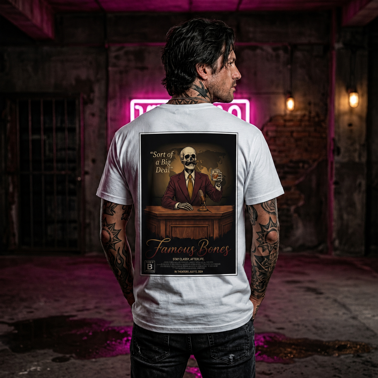 Sort of a Big Deal Skeleton T-Shirt | Funny Vintage News Anchor Graphic Tee | Retro Movie Poster Style Shirt | Famous Bones