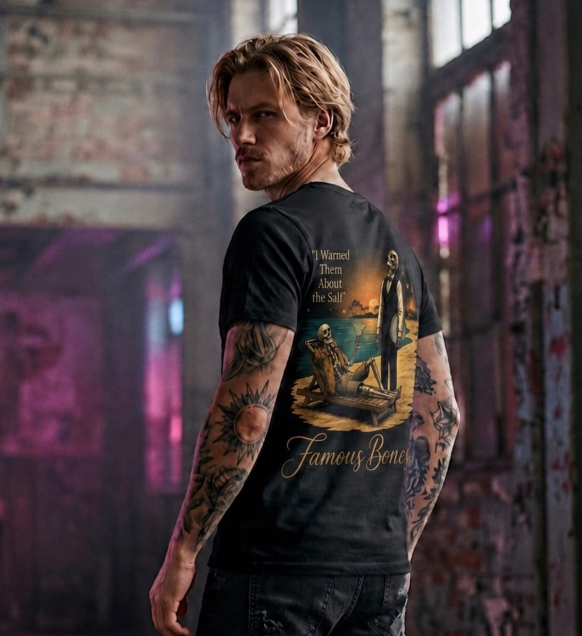 Famous Bones Beach Skeleton T-Shirt – "I Warned Them About the Salt" Vintage Summer Tee — Famous Bones