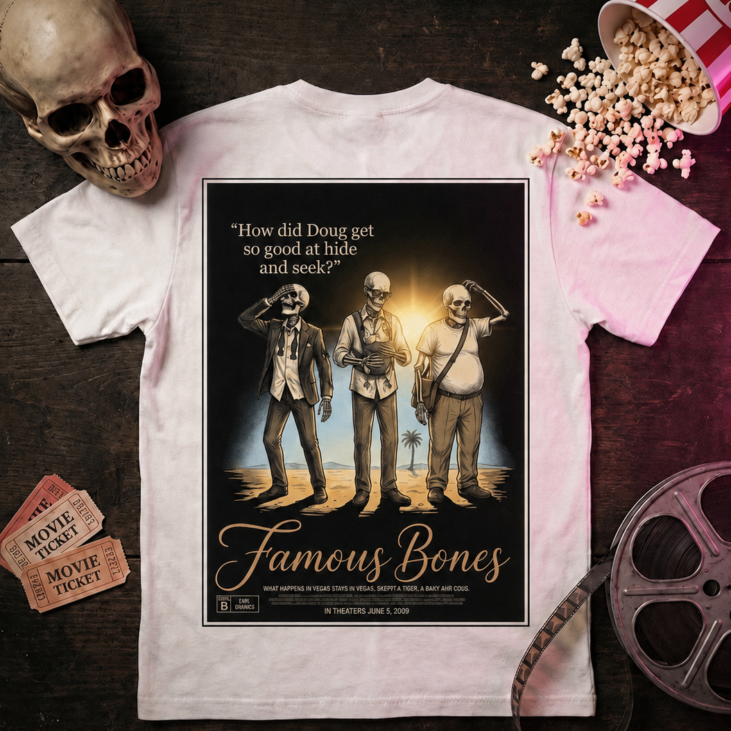 How Did Doug Get So Good At Hide And Seek — Skeleton Movie Poster Tee — Famous Bones