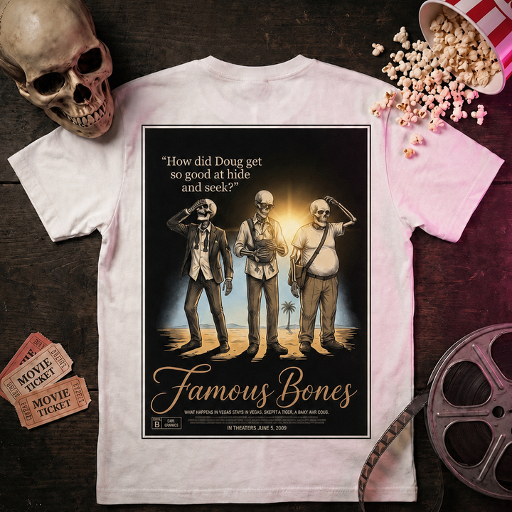 How Did Doug Get So Good At Hide And Seek — Skeleton Movie Poster Tee — Famous Bones