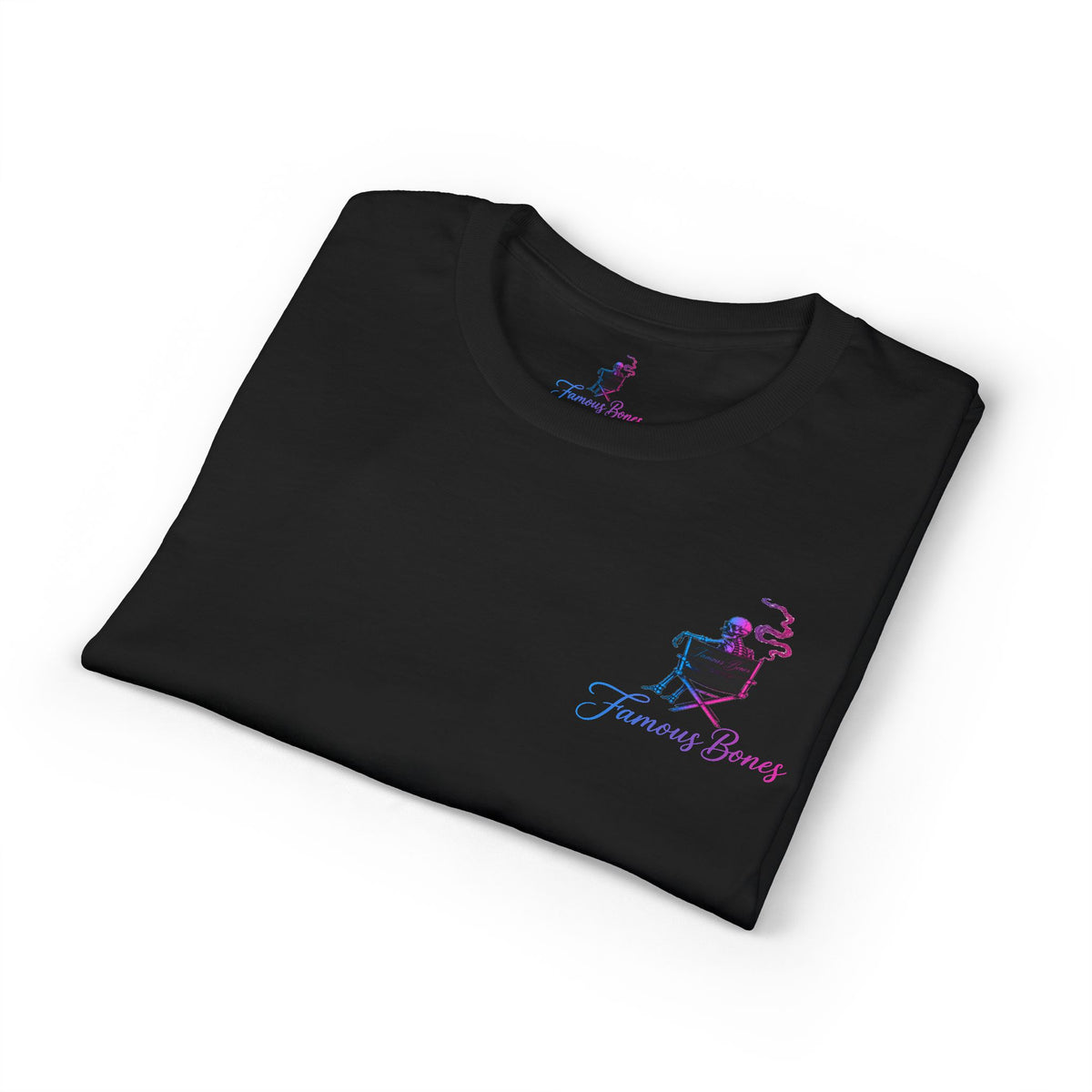 Neon Wick Skeleton T-Shirt — Neon Graphic Tee — Funny Horror Action Parody — Hitman & Dog — Famous Bones Pictures — Famous Bones