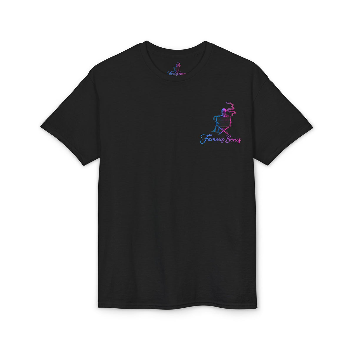 Neon Wick Skeleton T-Shirt — Movie Poster Back Print — Funny Horror Action Parody — Hitman & Dog — Famous Bones Pictures — Famous Bones